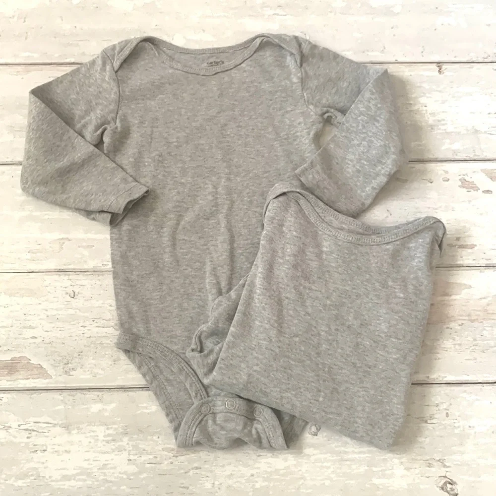 Carters 24m Unisex Gray Long Sleeve Bodysuits Unisex Baby Boy Girl Set of 2